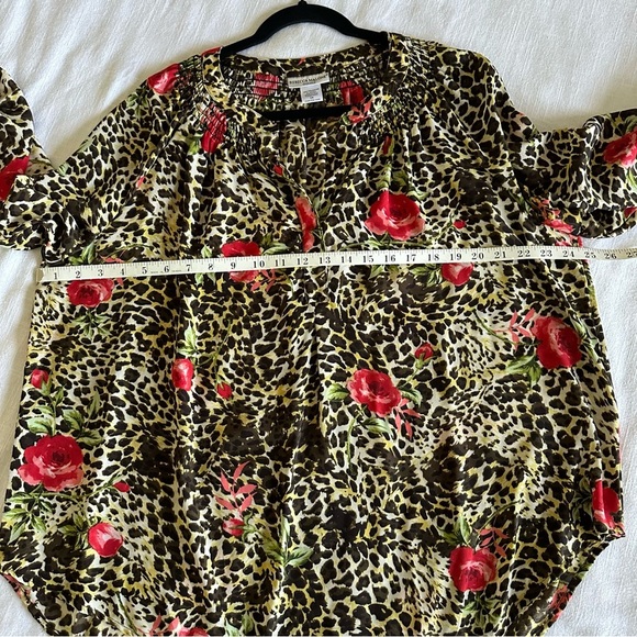 Rebecca Malone Womens Floral Animal Print Smocked Top Sz 1X Career Corpcore Boho - Picture 5 of 8